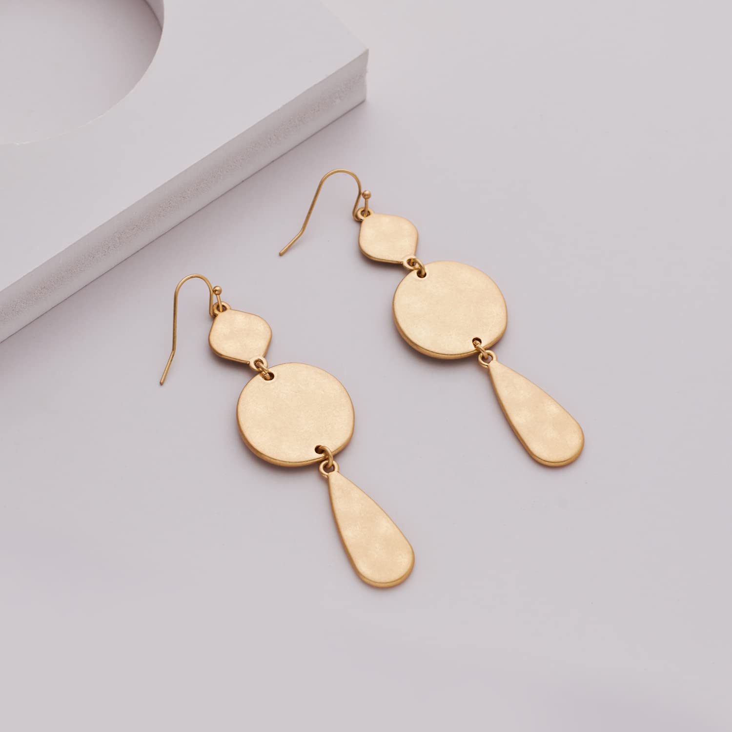 LILIE&WHITE Burnt Gold Boho Earrings For Women Antique Gold Disc Dangle Earrings For Women Geometric Bohemian Earrings Costume Jewelry For Women