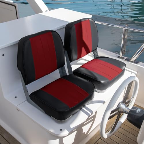 Leader Accessories A Pair of Low Back Folding Fishing Boat Seat (2 Seats) (Black/Red)