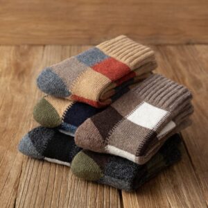 5 Pairs Men's Winter Wool Socks Warm Thick Thermal Socks for Men Nordic Hiking Warm Soft Stripe Splicing Retro Socks Men Size 7-11