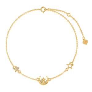 ydd 14k solid gold star moon bracelets for women gold star bracelet moon bracelet gold moon and star bracelet gifts for birthday christmas 6.5''-8.5''