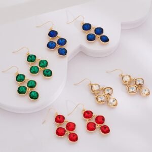 CLASSYZINT Emerald Green Cyrstals Dangle Earrings For Women Shiny Gold Plated Square Alloy Parts Statement Earrings Diamond Chandelier Earrings Women