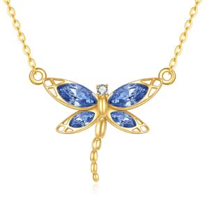 kecho 14k solid gold dragonfly necklace for women cubic zirconia dragonfly pendant necklace jewelry mothers day birthday gifts for women girlfriend