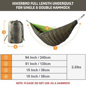 Under Quilts for Hammocks, HIKERBRO Ultralight Hammock Underquilt, Double Size Underquilt for Hammock Camping, Backpacking Army Green