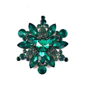 yoqucol vintage dark green austrian crystal rhinestone flower shape brooch pin for women