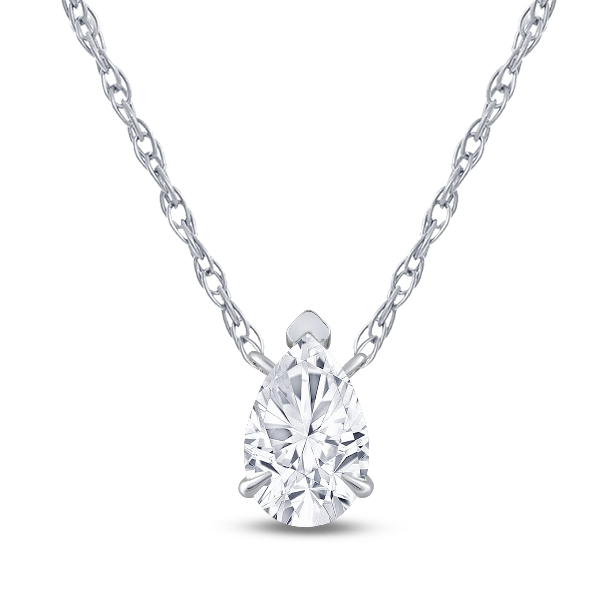 Pear Shaped Solitaire Diamond Necklace | Real 14K White Gold GH VS SI Floating 1CT Lab Created Diamond Pendant Necklace for Women | Ideal Gift for Ladies