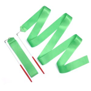 kinbom 2pcs dance ribbons, 78.7 inch long twirling dancing ribbon gymnastics ribbon streamers for kids artistic dancing training party, with ribbon dancer wand (green)