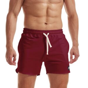 AIMPACT Men's Athletic Shorts Bodybuilding Workout Cotton Gym Shorts with Pockets (WineRed S)