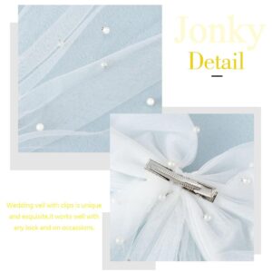 JONKY Wedding Bow-Knot Veil White Pearl Hair Clip Tulle Bridal Short Veils Bachelorette Party Hair Accessories for Women and Girls (Style1)