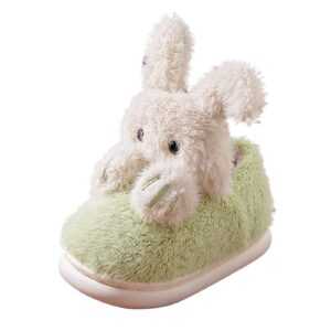 girls boys home slippers warm cute rabbit house slippers for toddler lined winter indoor shoes baby shoes girl (green, 3.5-4 years)