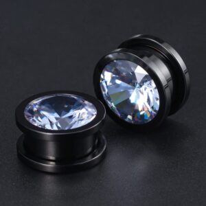 COOEAR DIY Gauges for Ears, Stainless Steel Screw Back Tunnels Earrings, Mix Crystal Gem Color Plugs Expander.