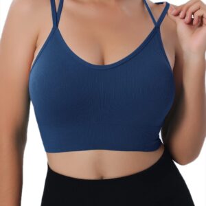 Cross Back Sport Bras Padded Strappy Seamless Cropped Bras for Yoga Workout Fitness Low Impact