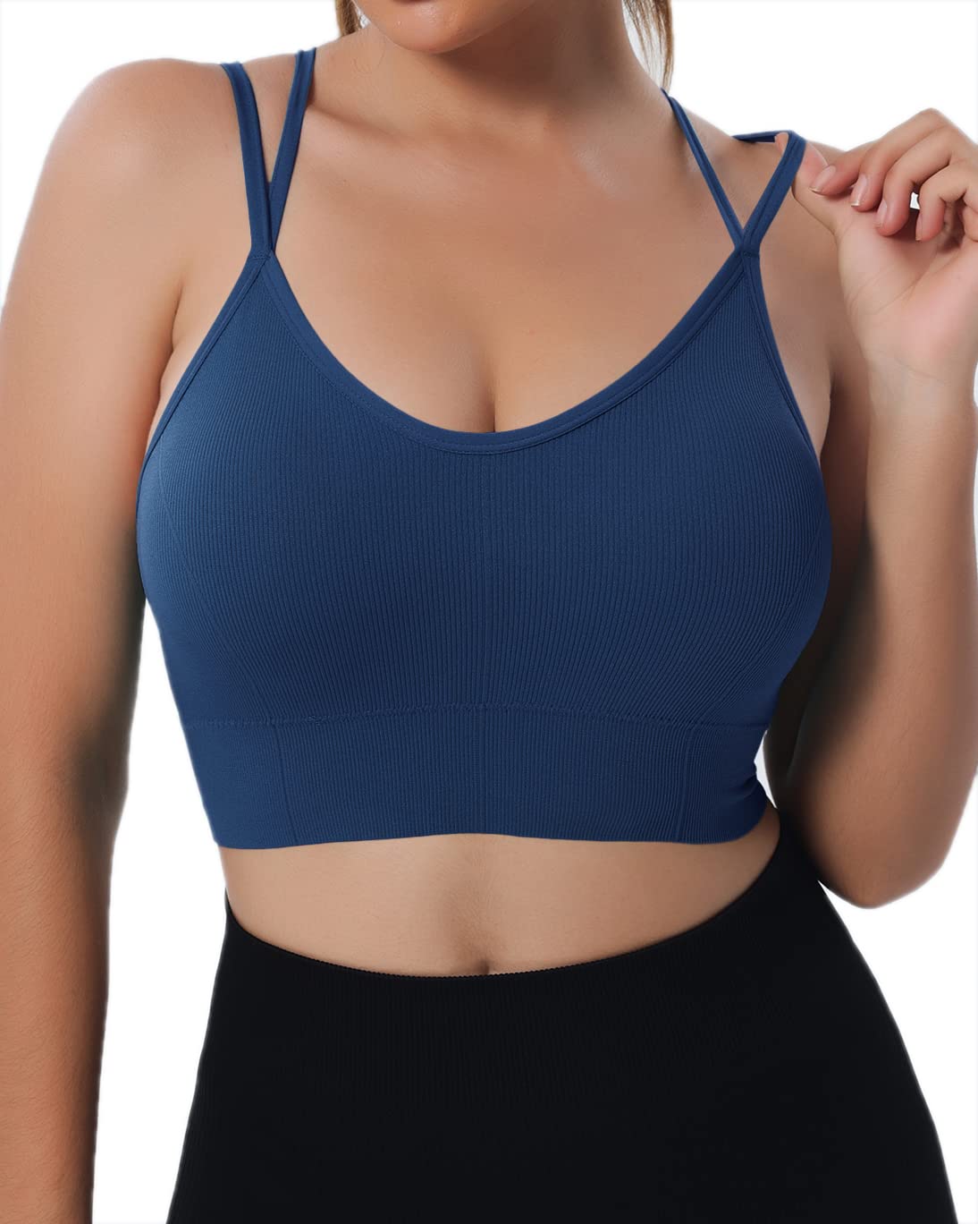 Cross Back Sport Bras Padded Strappy Seamless Cropped Bras for Yoga Workout Fitness Low Impact