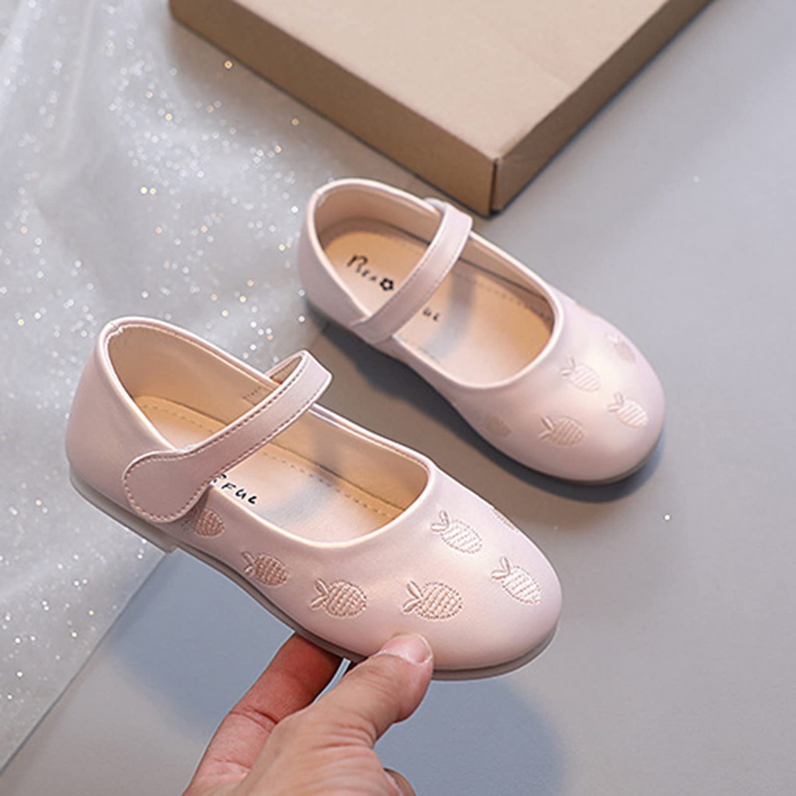 Girls Low Heel Shoes Strawberry PU Shoes Casual Shoes Baby House Shoes (Pink, 3-3.5 Years)