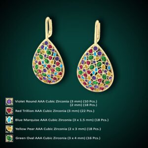 Silver Smile – Gold Plated Pear Shaped Drop Earrings Set – Multi Gemstone Drop Earrings for Women – Rainbow Oval Shaped Leverback Earrings – Gift Set for Valentine’s Day and Birthday