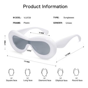 VANLINKER Oversized Thick Inflated Sunglasses Womens Mens Trendy Oval One Peice Glasses Funny Aesthetic Shades VL9729 White