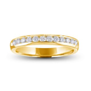 CTIEIP 10K 14K 18K Gold Natural Diamond Bands for Women,Half Eternity Band Ring Gift for Wife (I2-I3 Clarity) (Channel Set)