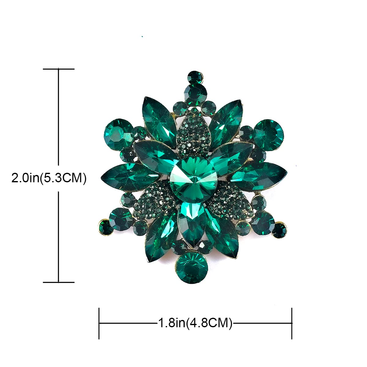 YOQUCOL Vintage Dark Green Austrian Crystal Rhinestone Flower Shape Brooch Pin For Women