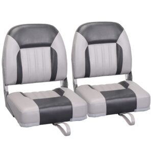 Leader Accessories A Pair of Elite Low/High Back Folding Fishing Boat Seat (2 Seats) (Charcoal/Gray)