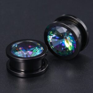 COOEAR DIY Gauges for Ears, Stainless Steel Screw Back Tunnels Earrings, Mix Crystal Gem Color Plugs Expander.