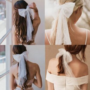 JONKY Wedding Bow-Knot Veil White Pearl Hair Clip Tulle Bridal Short Veils Bachelorette Party Hair Accessories for Women and Girls (Style1)