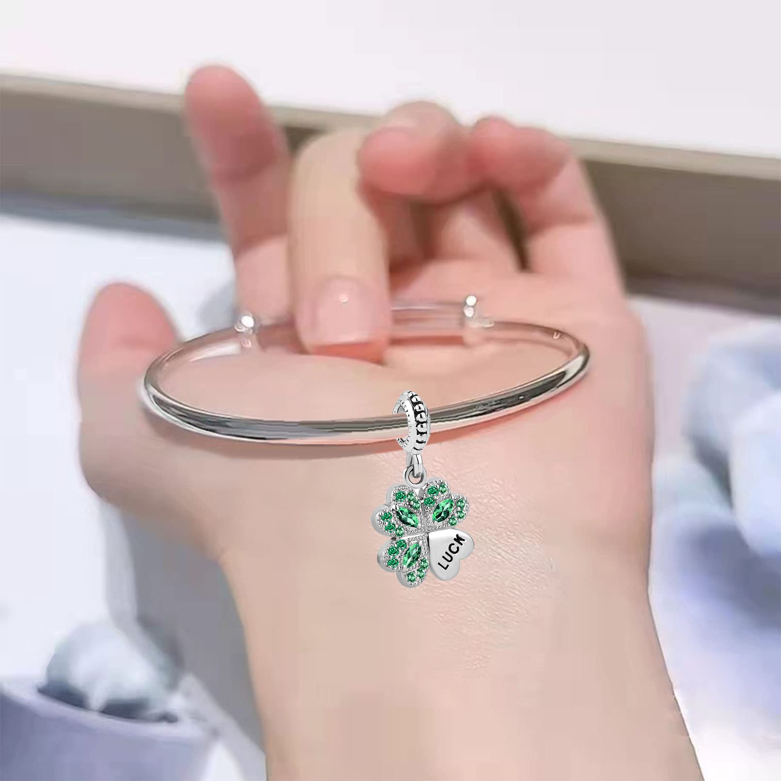 NARTGO Lucky Green Four Leaf Clover Charm Compatible with Pandora Charms Bracelets