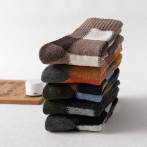 5 Pairs Men's Winter Wool Socks Warm Thick Thermal Socks for Men Nordic Hiking Warm Soft Stripe Splicing Retro Socks Men Size 7-11