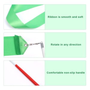 KINBOM 2pcs Dance Ribbons, 78.7 Inch Long Twirling Dancing Ribbon Gymnastics Ribbon Streamers for Kids Artistic Dancing Training Party, with Ribbon Dancer Wand (Green)