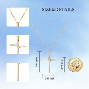 14k Real Gold Cross Necklace for Womens, Simple Yellow Gold Crucifix Cross Pendants Religious Confirmation Jewelry Gift for Her Mom, Wife, 16"-18"