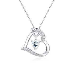 ZELORES 925 Sterling Silver Heart Necklace for Women White Gold Plated CZ Heart Pendant Necklace Birthday Mother's Day Valentine's Day Jewelry Gift (Style 1)