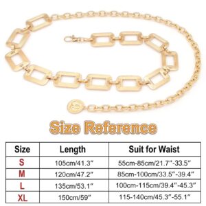 HIQUACC Women's Metal Waist Chain Chunky Body Jewelry Belly Link Belt (Square Gold-XL)