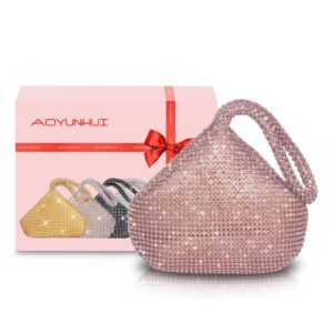 AOYUNHUI Women's Rhinestone Clutch Evening Bags Sparkly Glitter Triangle Purse for Women Wedding for Prom Party-Rose Gold