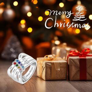 ORFANDE Custom Mothers Ring for Women with 1-8 Simulated Birthstones Personalized Name Ring for Mother Customized Engraved Family Ring Christmas Gift for Mom Grandma (3 Stones)