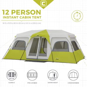 CORE 12 Person Instant Cabin Tent with Included Footprint and Tent Kit