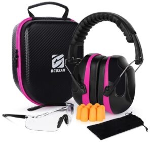 bcoxan shooting ear protection safety eamuffs, gun range hearing protection, shooting glasses, earplugs, carrying case