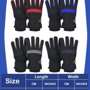 Eurzom 4 Pairs Kids Winter Ski Snow Gloves Waterproof and Windproof Adjustable Gloves for Kids, 4 Colors (Red, Blue, Bright Blue, Gray, 8-15 Years)