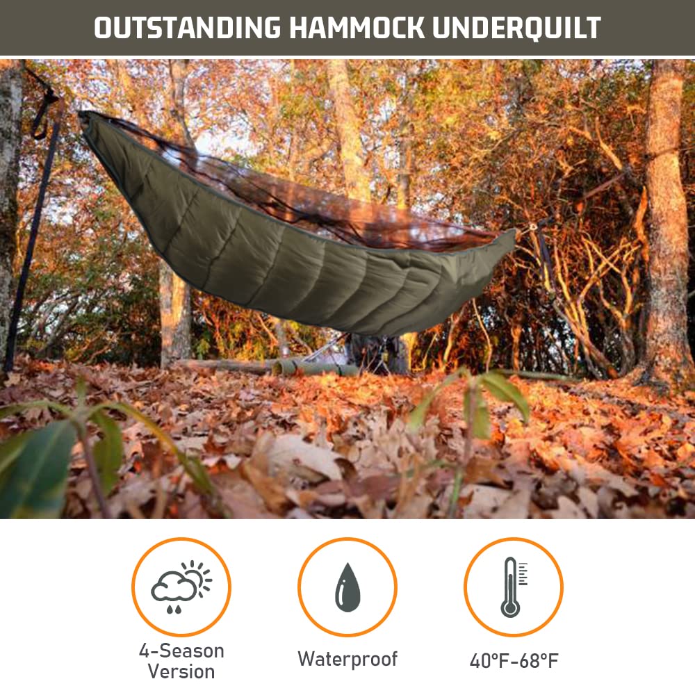 Under Quilts for Hammocks, HIKERBRO Ultralight Hammock Underquilt, Double Size Underquilt for Hammock Camping, Backpacking Army Green