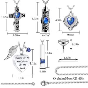 Cremation Urn Necklace for Ashes set of 5 -Crystal Heart Cremation Jewelry Memorial Jewelry for Ashes of Loved Ones Keepsake Urn for Human Ashes Pendant Necklace for Women Men (Blue 5 Pcs)