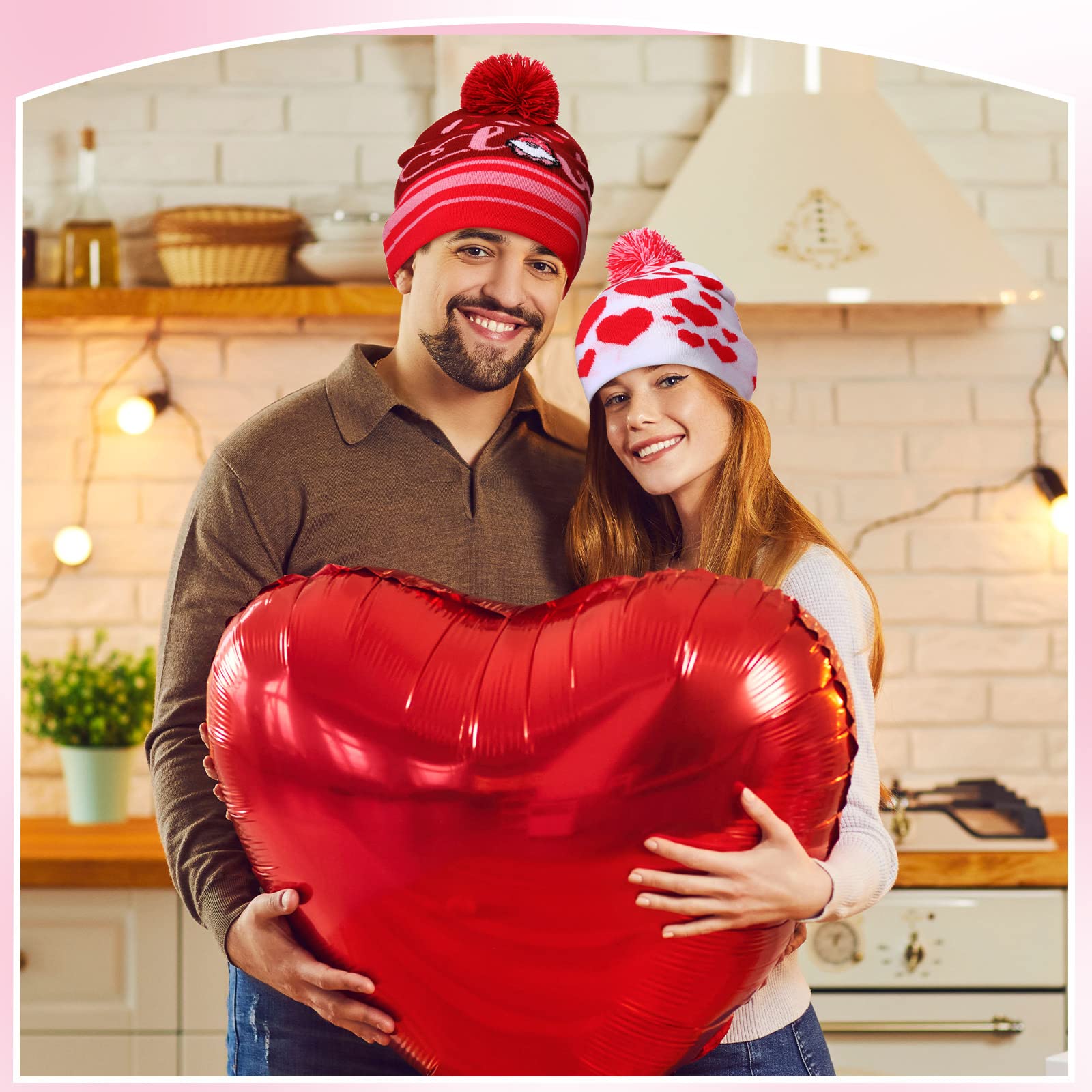 Valentine's Day Love Beanie Hats Heart Pattern Hats Warm Stretch Winter Knit Hat for Men Women Adult Valentine's Day Gifts (Heart,4 Pcs)