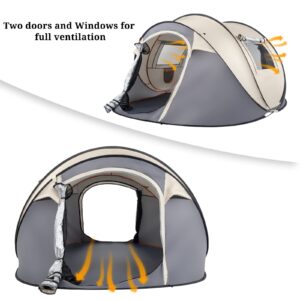 VINGLI Pop Up Camping Tent,Waterproof Automatic Setup -Instant Family Tents for Camping Hiking & Traveling, 110” x 79” x 48” (Grey)