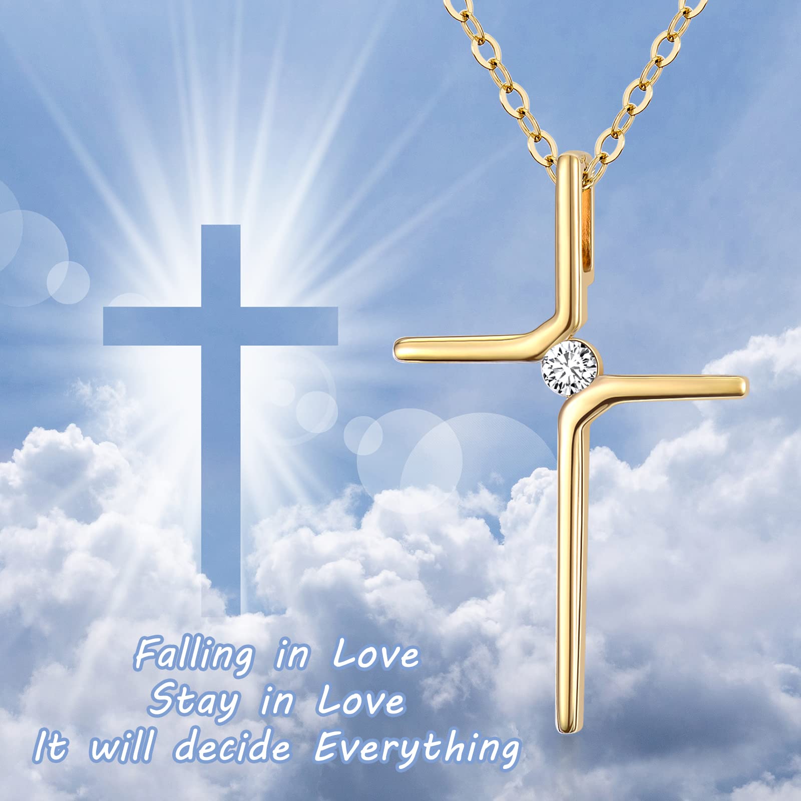 14k Real Gold Cross Necklace for Womens, Simple Yellow Gold Crucifix Cross Pendants Religious Confirmation Jewelry Gift for Her Mom, Wife, 16"-18"