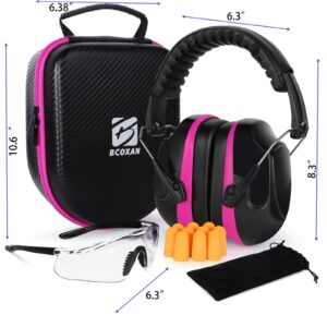 Bcoxan Shooting ear protection safety eamuffs, Gun range hearing protection, Shooting glasses, Earplugs, carrying case