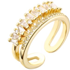 AIKAITUO 14K Gold Plated Adjustable Zircon Eternal Fashion Personalized Women's Stacked Ring Christmas Birthday Gift (White)