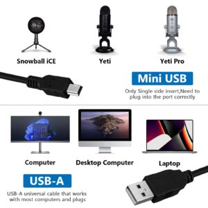 Geekria for Creators USB-A to Mini-USB Microphone Cable 10 ft / 300 CM, Compatible with Logitech for Creators Blue Yeti, Yeti Pro, Snowball iCE, Mic Cord (Black)