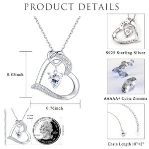 ZELORES 925 Sterling Silver Heart Necklace for Women White Gold Plated CZ Heart Pendant Necklace Birthday Mother's Day Valentine's Day Jewelry Gift (Style 1)