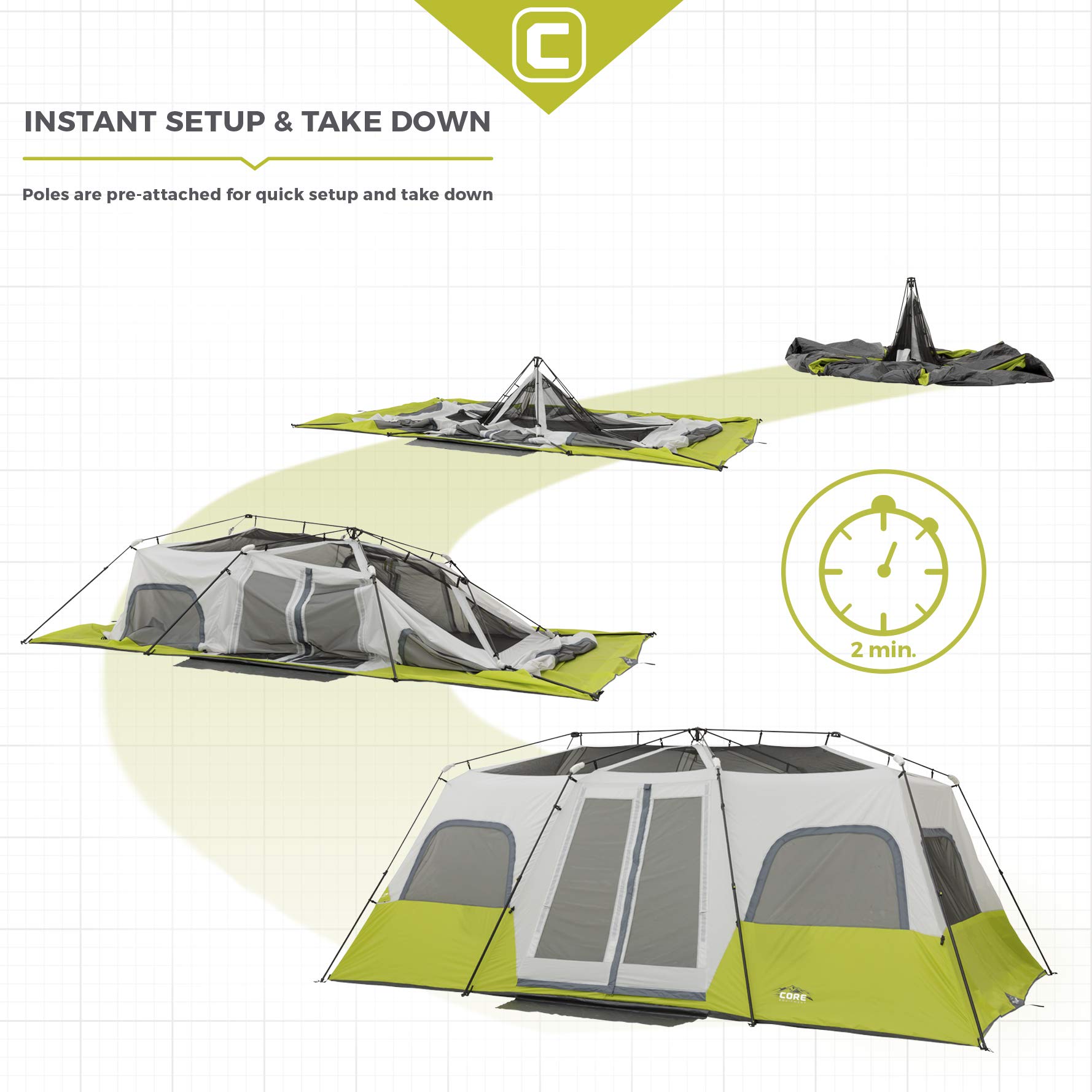 CORE 12 Person Instant Cabin Tent with Included Footprint and Tent Kit