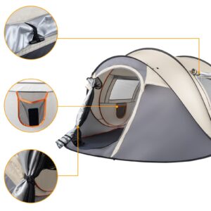 VINGLI Pop Up Camping Tent,Waterproof Automatic Setup -Instant Family Tents for Camping Hiking & Traveling, 110” x 79” x 48” (Grey)