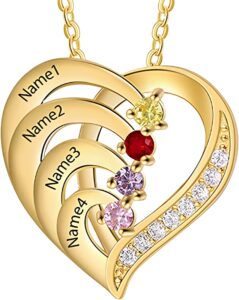 yooshining personalized mother necklace with 4 birthstones heart necklace for women mom pendant necklaces custom 4 name 4 birthstone necklaces for women mother mama grandma nana mother's day gifts