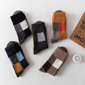 5 Pairs Men's Winter Wool Socks Warm Thick Thermal Socks for Men Nordic Hiking Warm Soft Stripe Splicing Retro Socks Men Size 7-11