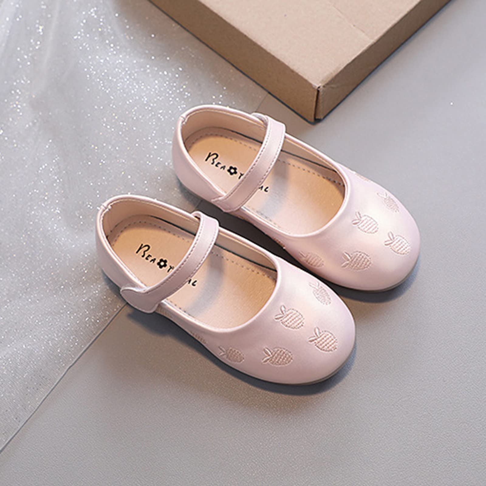 Girls Low Heel Shoes Strawberry PU Shoes Casual Shoes Baby House Shoes (Pink, 3-3.5 Years)