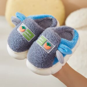 Boys Home Slippers Warm Fruit House Slippers for Toddler Lined Winter Indoor Shoes Infant Slippers (Grey, 18-24 Months)